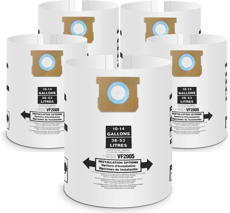 PETOX 5 Pack Vacuum Bags Replacement for Shop Vac Bags 10-14 Gallon Type F 90662 9066200 9066233 and Type I 90672 9067200 9067233, High-Efficiency Disposable Vaccum Collection Filter Bags - Image 1